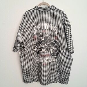 NWT Men's Saints Studio Black White Checkered Motorcycle Graphic Shirt Size 2XL